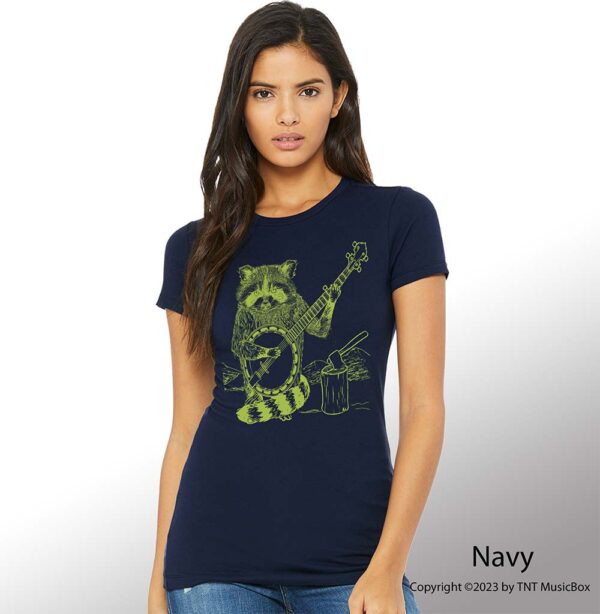 Racoon Playing Banjo on a Navy Tee