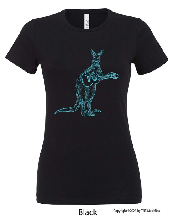 Kangaroo Playing Ukulele on a black shirt