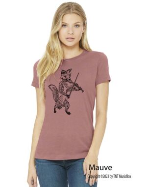 Fox Playing violin on a Mauve T-shirt