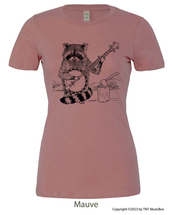 Racoon Playing Banjo on a Mauve Tee