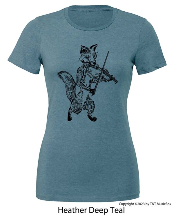 Fox Playing violin on a Heather Deep Teal T-shirt