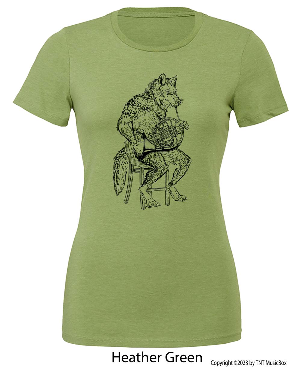 Wolf Playing French Horn- Ladies Slim Fit