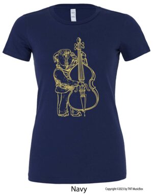 Bulldog Playing Bass Viol on Navy Tee