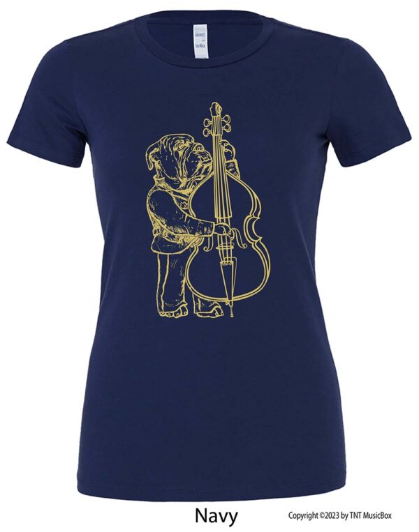 Bulldog Playing Bass Viol on Navy Tee