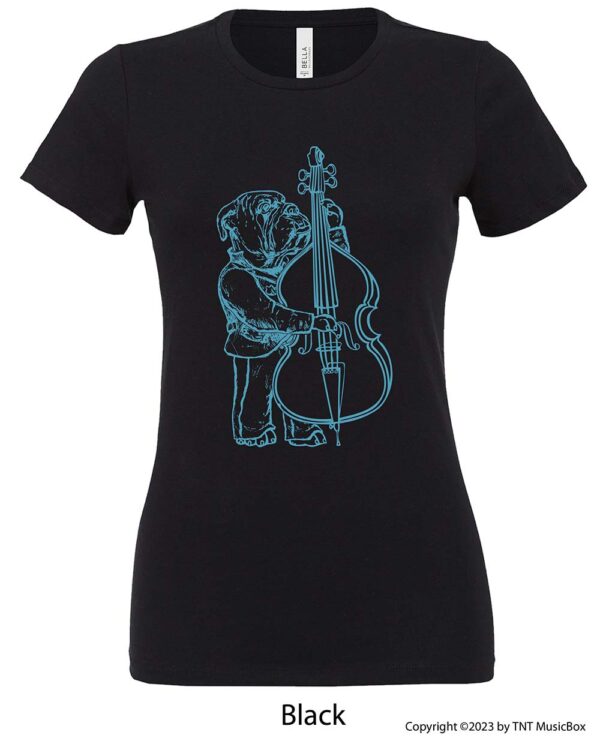 Bulldog Playing Bass Viol on Black Tee