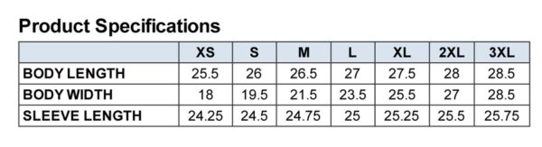 Denim Jacket sizing specifications