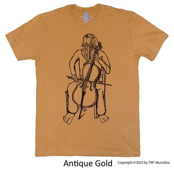 Walrus playing cello on Antique Gold Tee