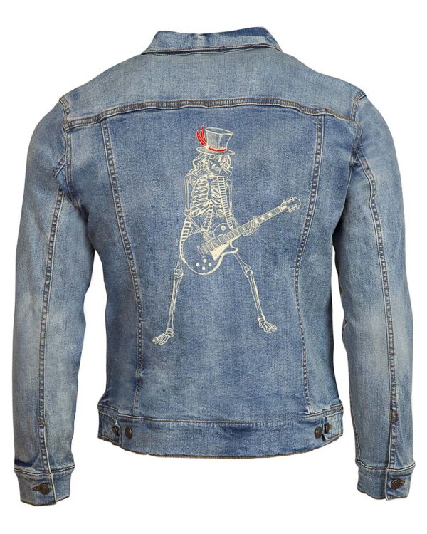 Skeleton Playing Guitar on a Denim Jacket