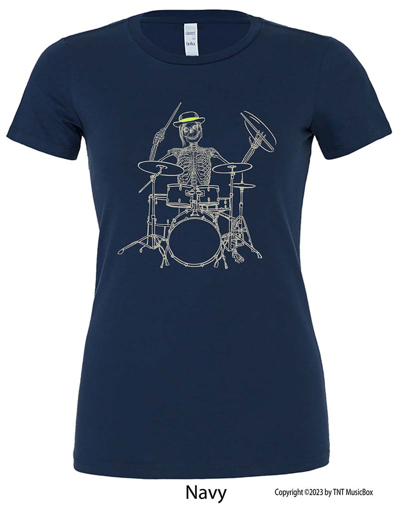 Skeleton Playing Drums – Ladies Slim Fit