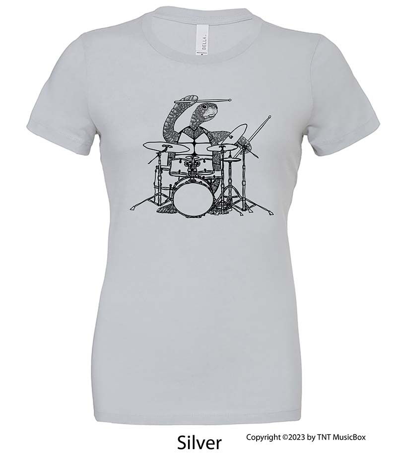 Turtle Playing Drums – Ladies Slim Fit