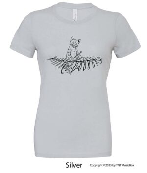 Cat Playing Marimba on a Silver T-Shirt.