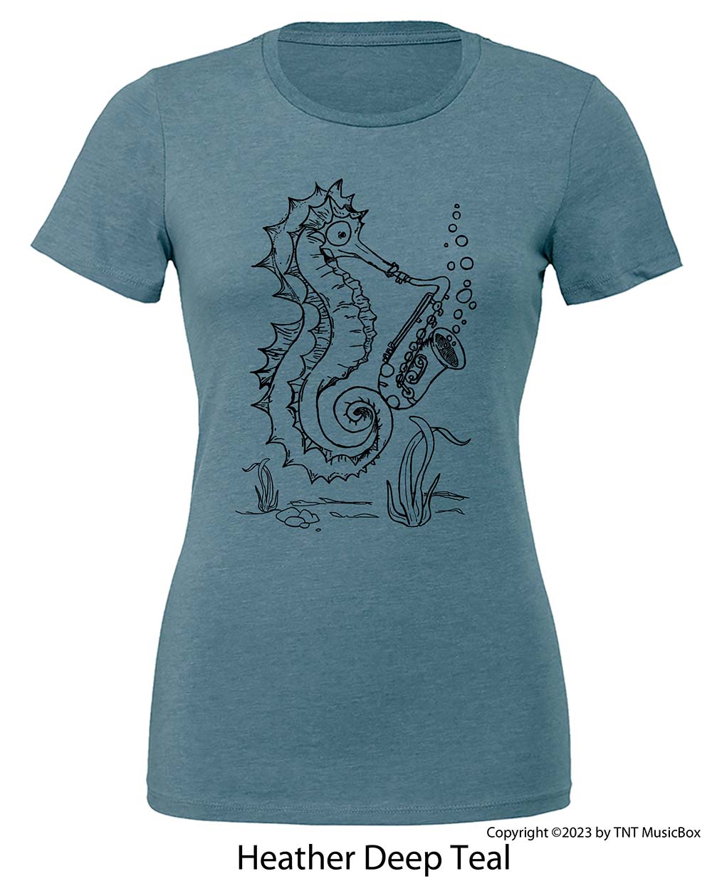 Seahorse Playing Saxophone – Ladies Slim Fit