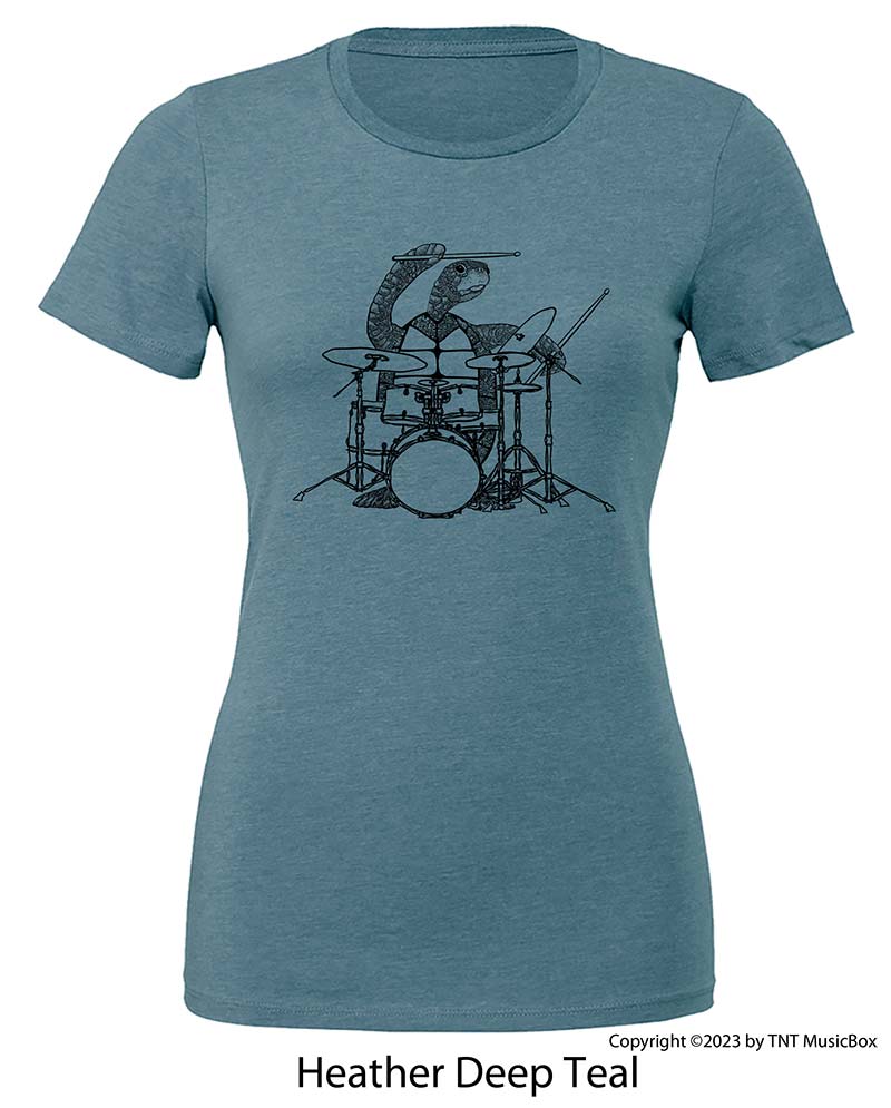 Turtle Playing Drums – Ladies Slim Fit