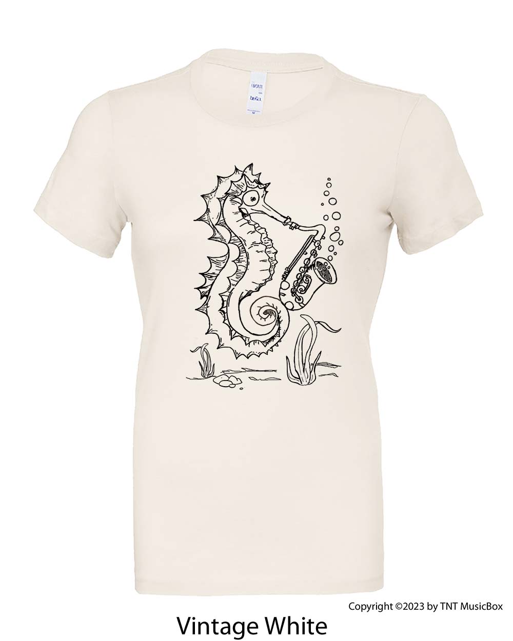 Seahorse Playing Saxophone – Ladies Relaxed Fit