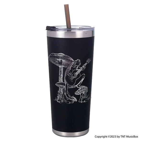 Frog Playing Guitar on a 20 0z. Black Tumbler