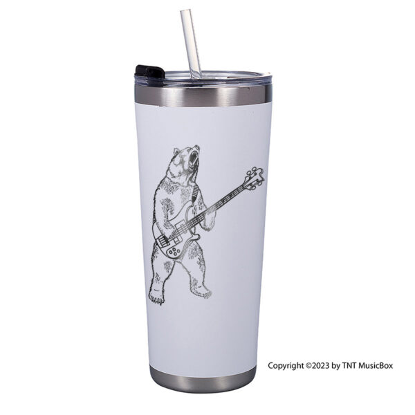 Bear Playing Bass on a White 20 0z. Tumbler