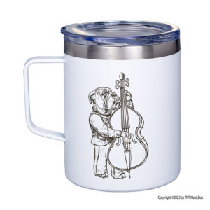 Bulldog Playing Bass Viol on a White 12 0z. Mug