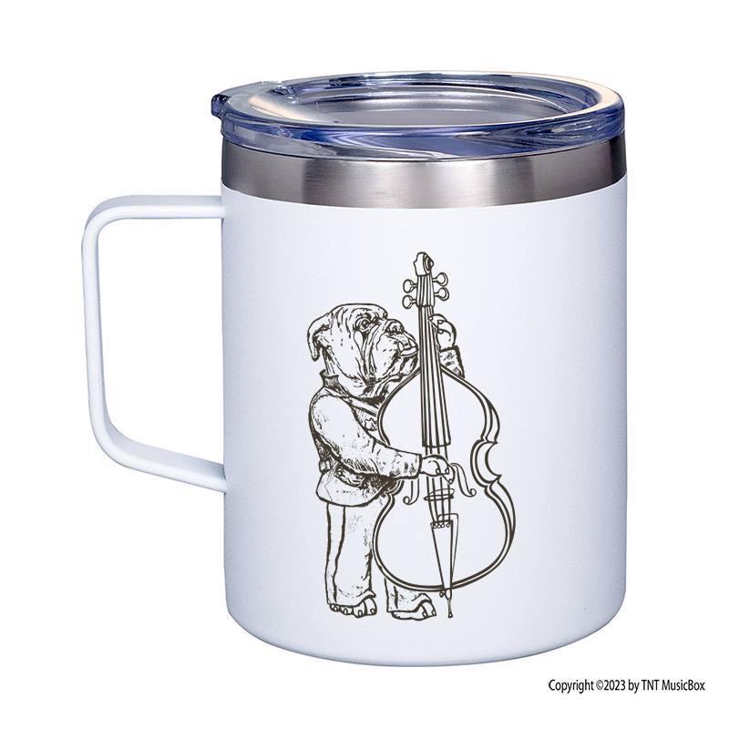 Bulldog Playing Bass Viol on a White 12 0z. Mug