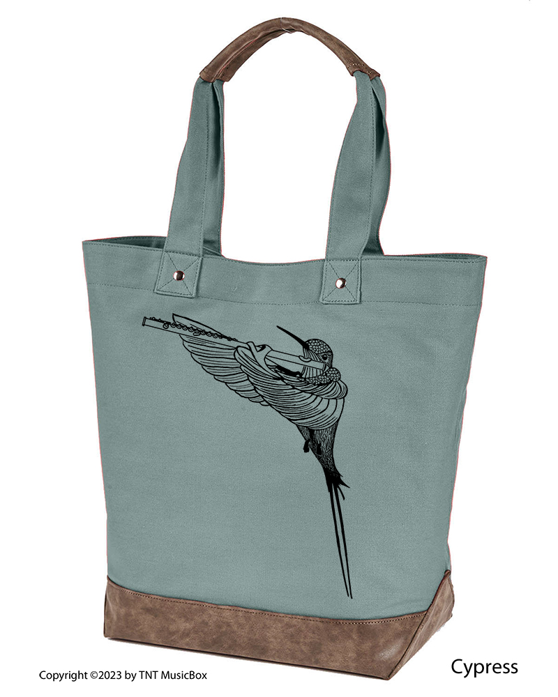 Hummingbird Playing Flute Musician’s  Canvas Tote