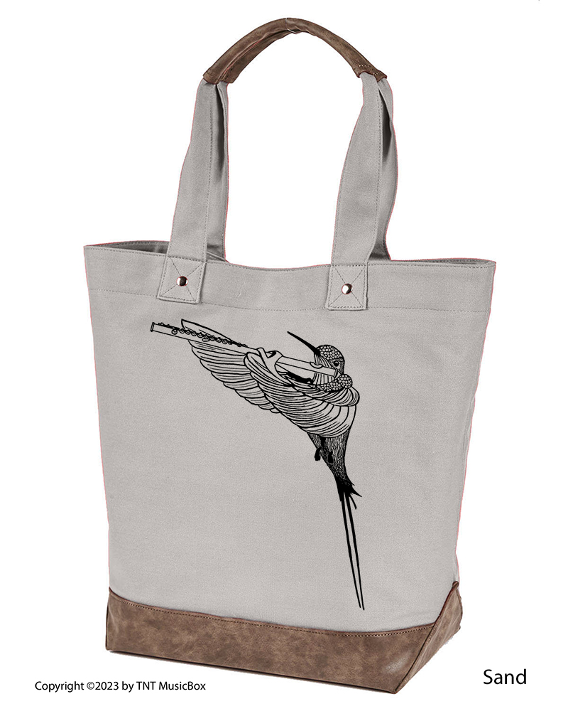 Hummingbird Playing Flute Musician’s  Canvas Tote