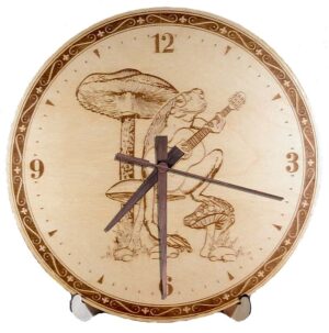 Frog Playing Guitar Wall Clock. Laser engraved, 11.25" in diameter. 6mm Baltic Birch.