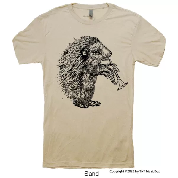 Hedgehog Playing Trumpet on a Sand T-shirt.