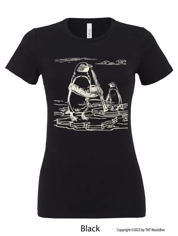 Penguin Playing oboe on Heather Deep Black shirt