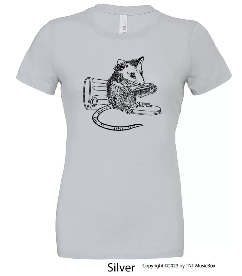 Opossum Playing Harmonica – Ladies Slim Fit