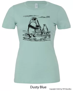 Penguin Playing oboe on Dusty Blue shirt