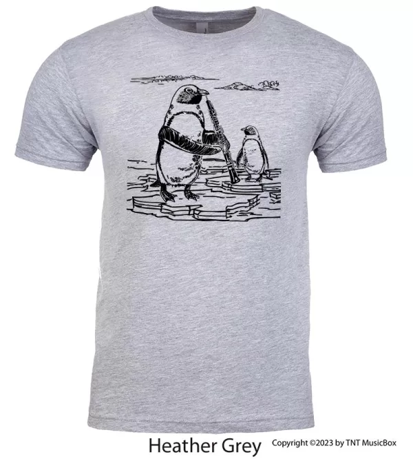 Penguin Playing oboe on Heather Grey shirt